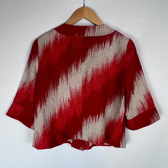 Michael Kors Women's Cropped Jacket Size Small 100% Linen Orange/Tan Blazer - Picture 2 of 8